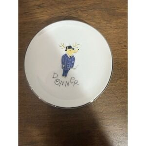 Pottery Barn- Donner REINDEER 4" Individual‎ Mini Plate Coaster Porcelain Mint